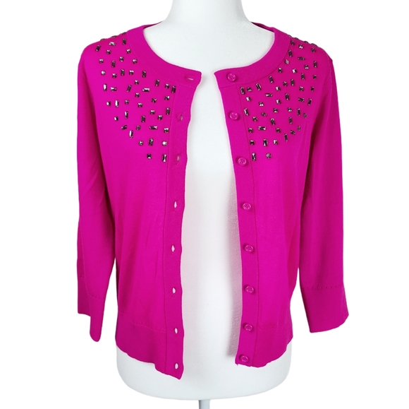 kate spade Tops - Kate Spade Pink Tokyo Grid Wool Cardigan